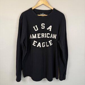 American Eagle Outfitters Mens USA Graphic Long Sleeve Tee Black XL Active Flex